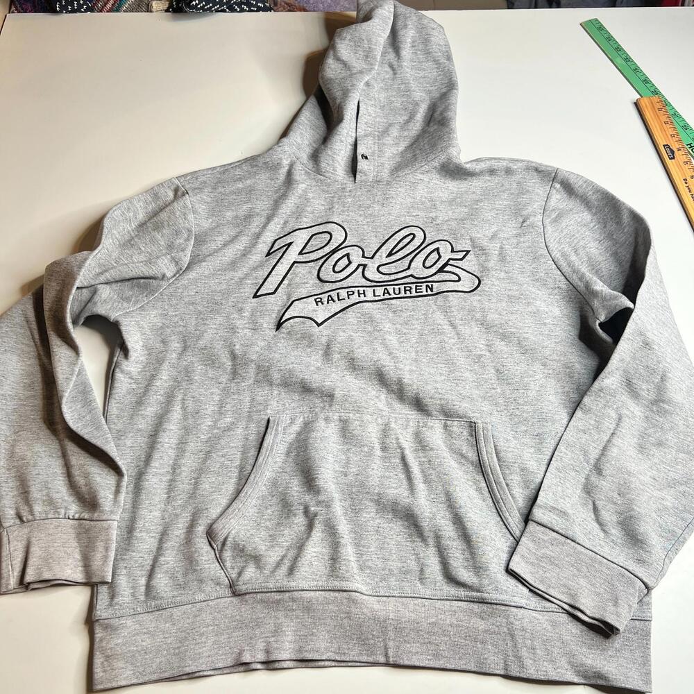 Polo Ralph Lauren Gray Hoodie Pullover Spell Out Logo Mens Cotton‎
